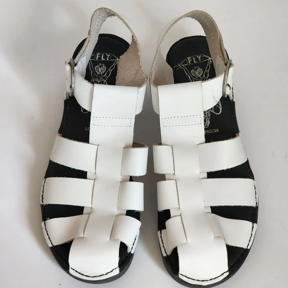 FLY LONDON Emme Platform Fisherman White Sandals Lug Sole Size 39 8.5 - Picture 4 of 8